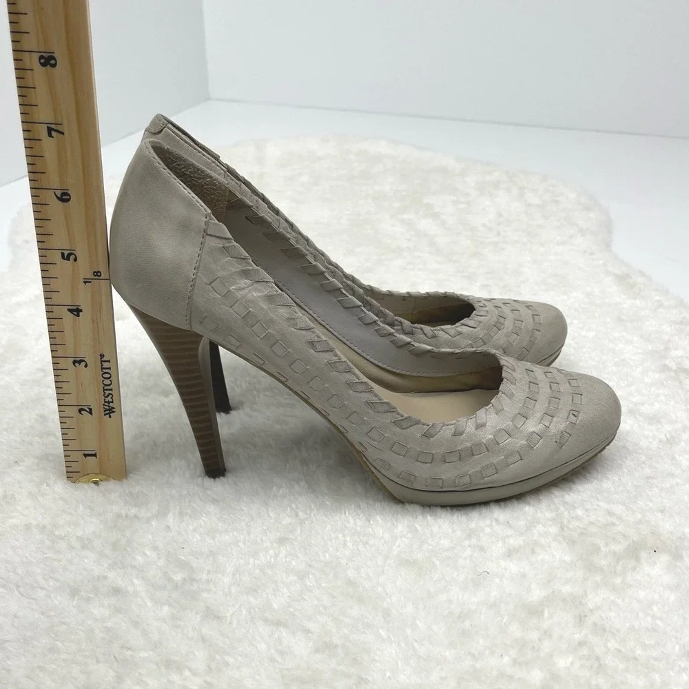 Andrew Geller Grey‎ Beige Leather Heels Woven Stiletto 4